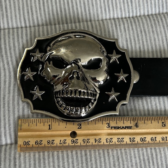 Hot Topic Belt Black Genuine Leather Skull Goth Gothic Grunge Belt - Picture 10 of 12